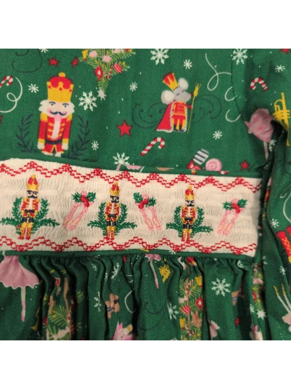 Bonnie Jean Nutcracker Dress Girls Size 5 Green Christmas Ballet Smocked Cotton
